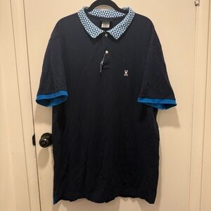 Psycho Bunny Navy Polo with Blue Patterned Collar